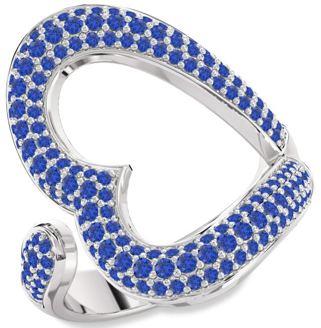 Blue Sapphire Platinum Heart Ring