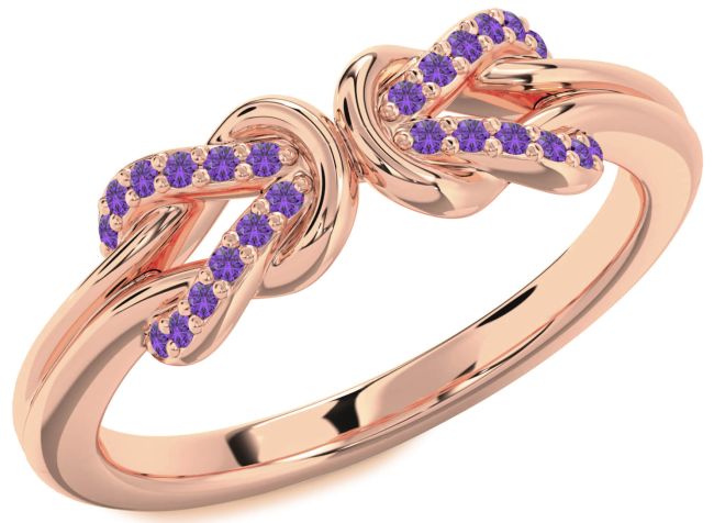 Amethyst Rose Gold Infinity Knot Round Ring