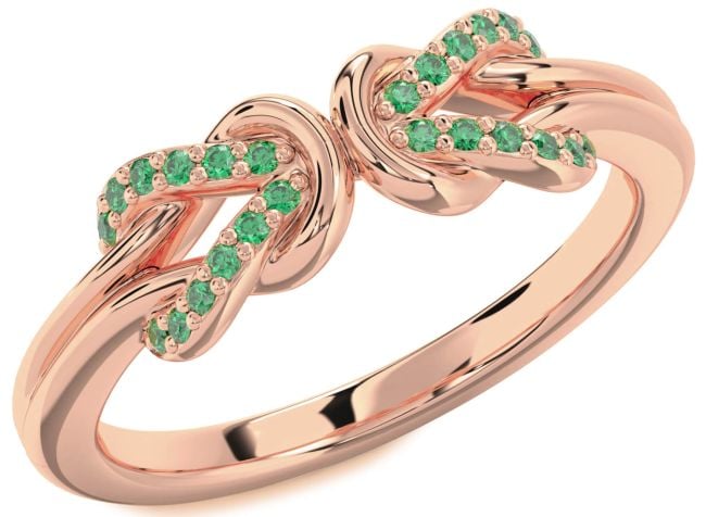 Emerald Rose Gold Silver Infinity Knot Round Ring