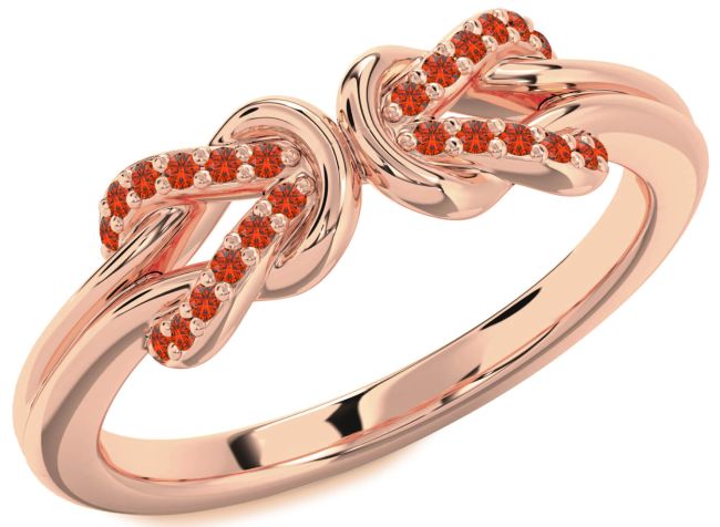 Fire Opal Rose Gold Silver Infinity Knot Round Ring