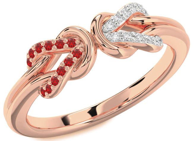 Diamond & Ruby Rose Gold Infinity Knot Round Promise Ring