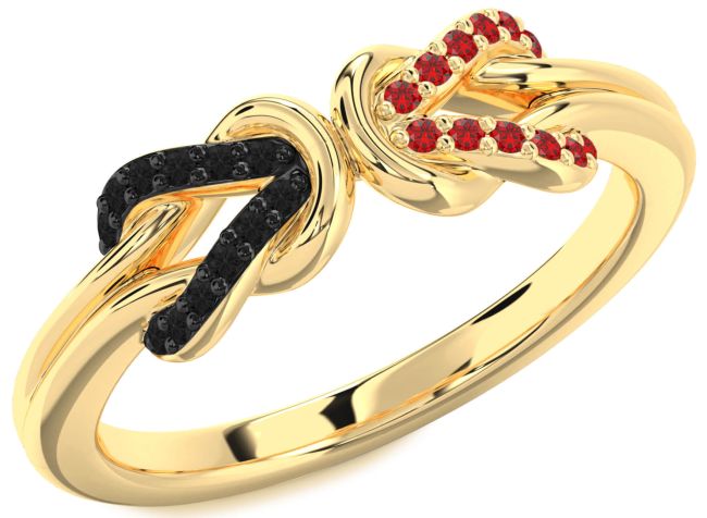 Black Diamond & Ruby Gold Infinity Knot Round Promise Ring