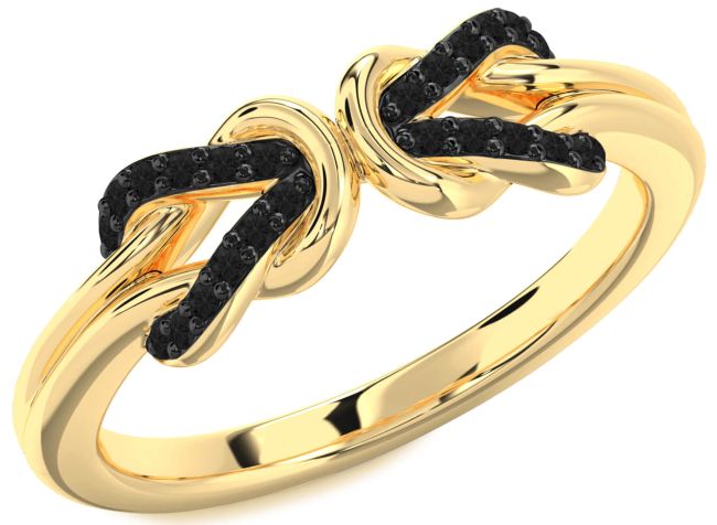 Black Diamond Gold Silver Infinity Knot Round Ring