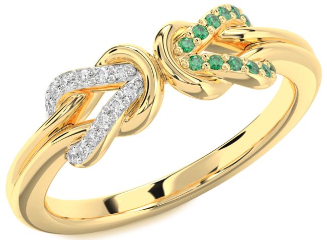 Emerald & Diamond Gold Infinity Knot Round Promise Ring