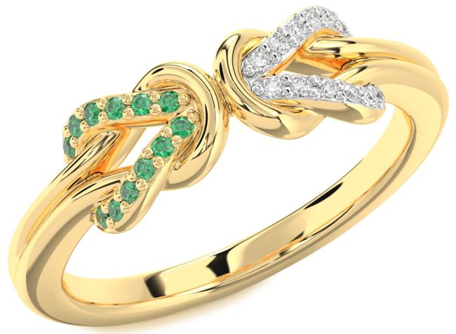Diamond & Emerald Gold Silver Infinity Knot Round Promise Ring