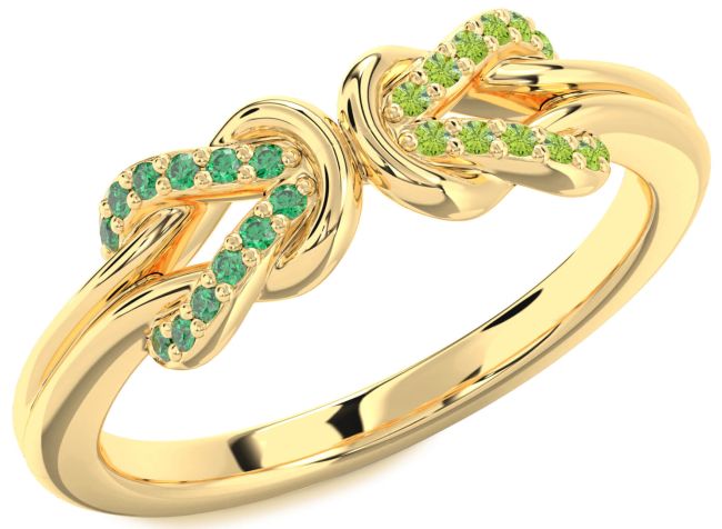 Emerald & Peridot Gold Silver Infinity Knot Round Promise Ring