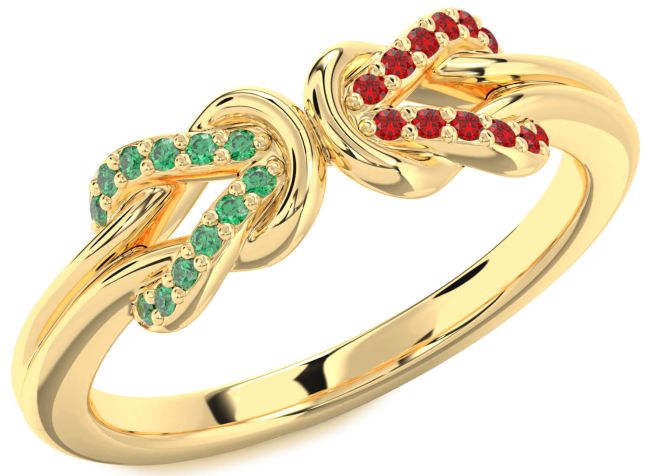 Emerald & Ruby Gold Silver Infinity Knot Round Promise Ring
