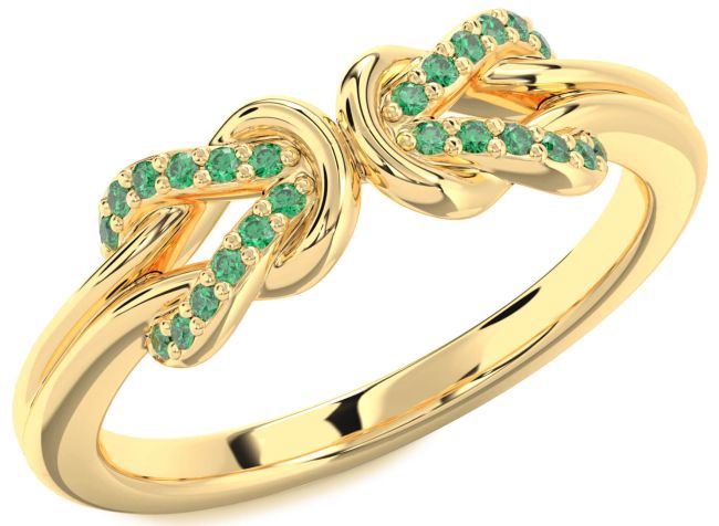 Emerald Gold Infinity Knot Round Ring