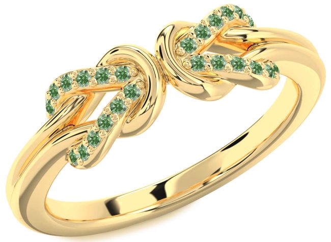 Green Diamond Gold Infinity Knot Round Ring