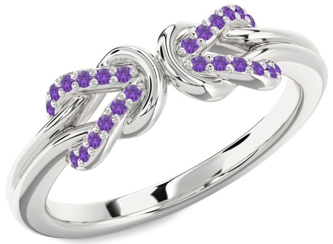 Amethyst Silver Infinity Knot Round Ring