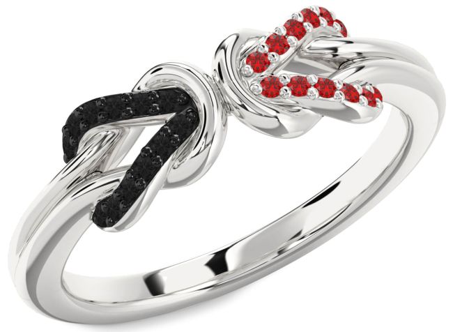 Black Diamond & Ruby Silver Infinity Knot Round Promise Ring