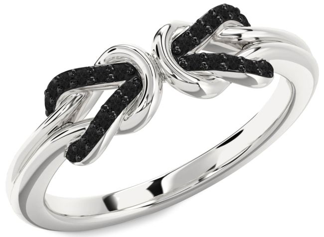 Black Diamond Silver Infinity Knot Round Ring
