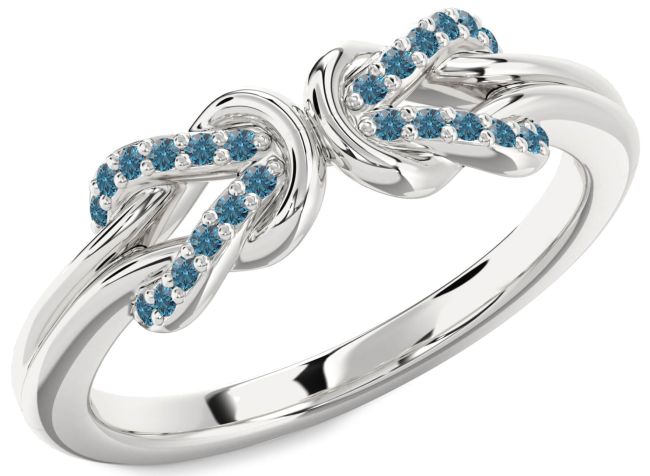 Blue Diamond Silver Infinity Knot Round Ring