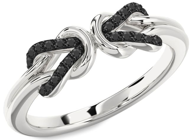 Black Onyx Silver Infinity Knot Round Ring