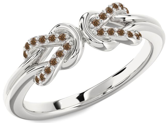 Chocolate Brown Diamond Silver Infinity Knot Round Ring