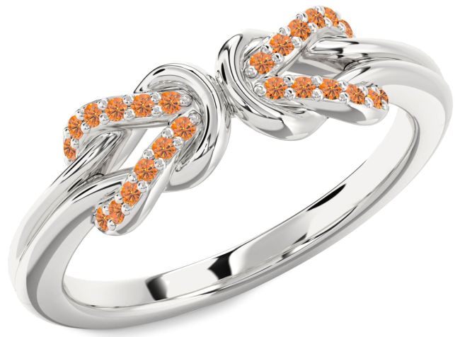 Citrine Silver Infinity Knot Round Ring