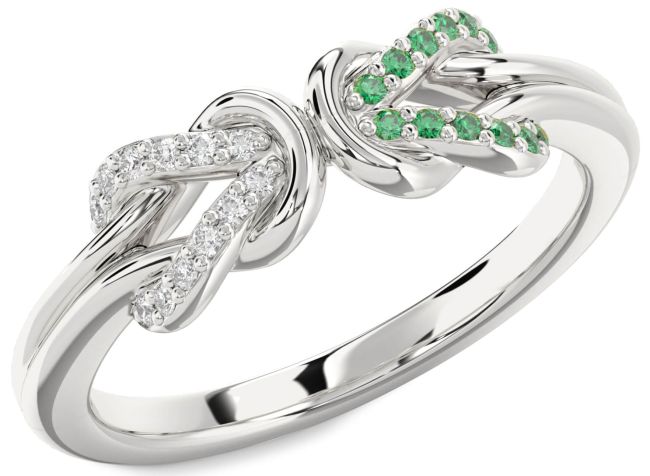 Emerald & Diamond Silver Infinity Knot Round Promise Ring