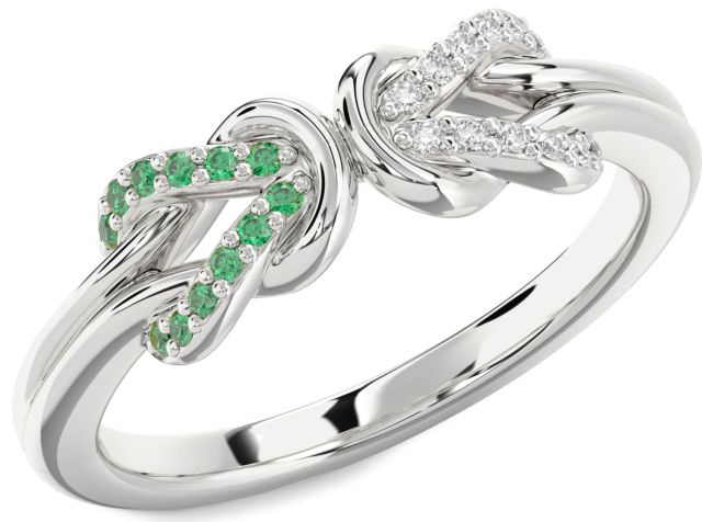 Diamond & Emerald Silver Infinity Knot Round Promise Ring