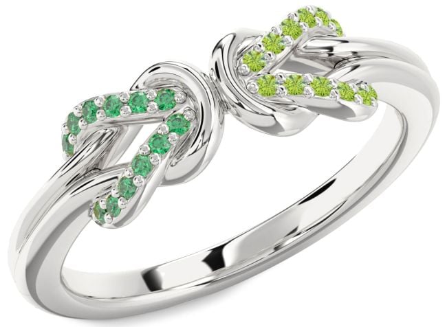 Emerald & Peridot Silver Infinity Knot Round Promise Ring