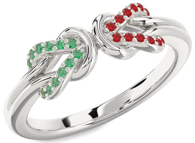 Emerald & Ruby Silver Infinity Knot Round Promise Ring