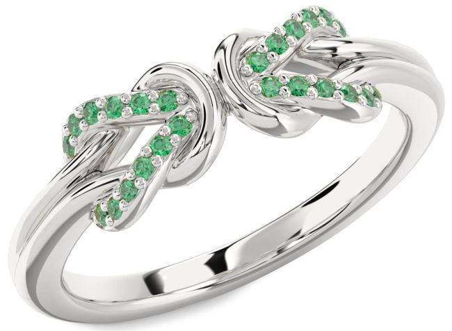 Emerald Silver Infinity Knot Round Ring