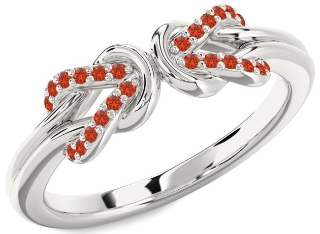 Fire Opal Silver Infinity Knot Round Ring