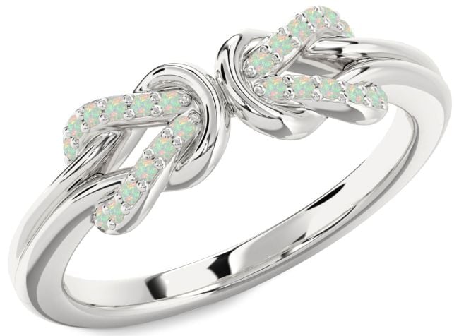 Opal Silver Infinity Knot Round Ring