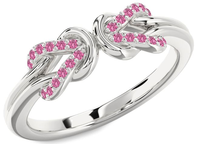 Pink Sapphire Silver Infinity Knot Round Ring