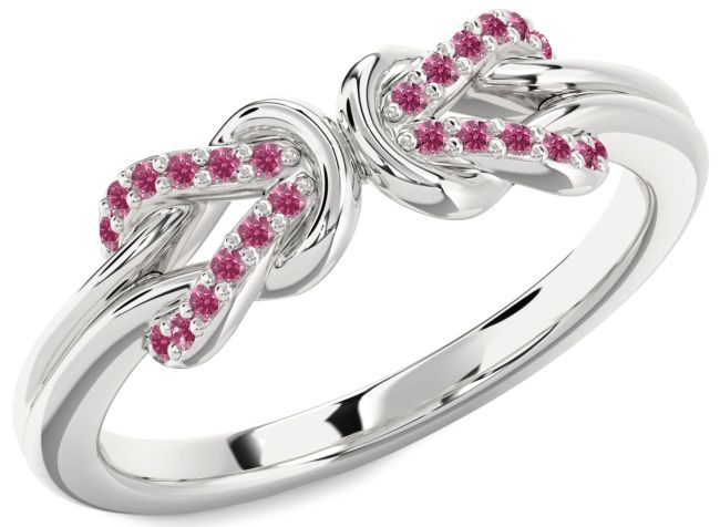Pink Tourmaline Silver Infinity Knot Round Ring