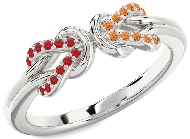 Ruby & Citrine Silver Infinity Knot Round Promise Ring