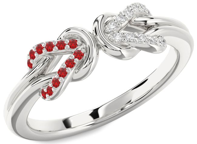 Diamond & Ruby Silver Infinity Knot Round Promise Ring