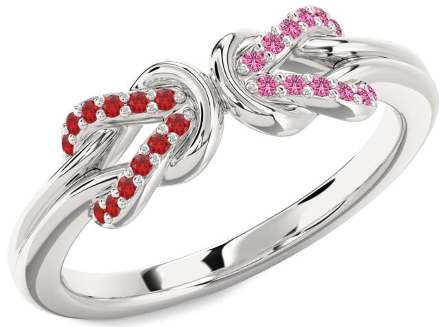 Ruby & Pink Sapphire Silver Infinity Knot Round Promise Ring