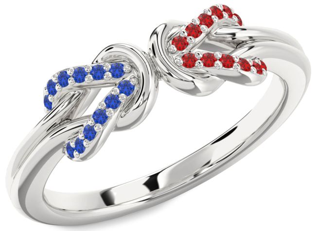 Blue Sapphire & Ruby Silver Infinity Knot Round Promise Ring