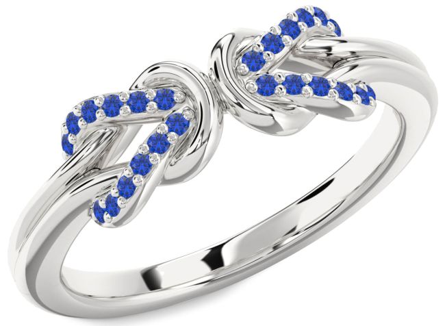 Blue Sapphire Silver Infinity Knot Round Ring