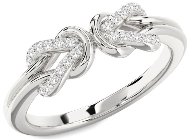 White Sapphire Silver Infinity Knot Round Ring