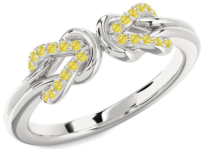 Yellow Diamond Silver Infinity Knot Round Ring