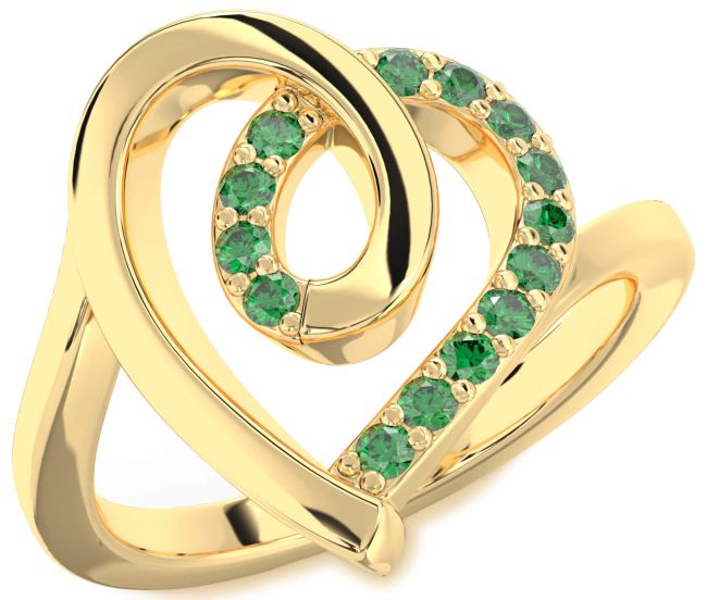 Emerald Gold Silver Heart Ring
