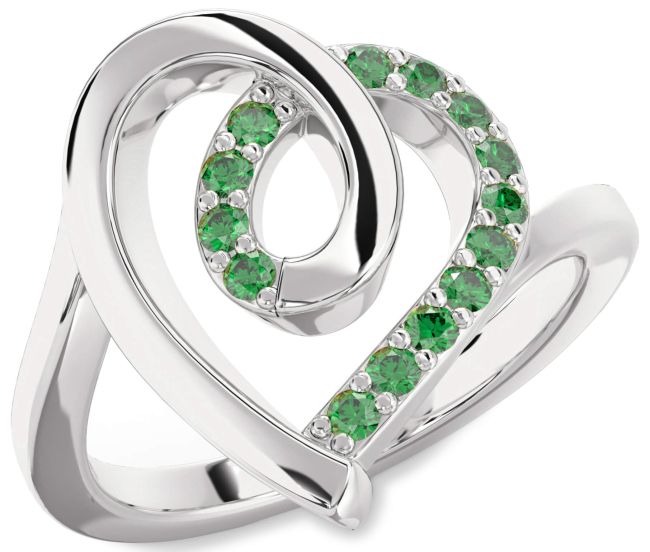 Emerald Platinum Heart Ring