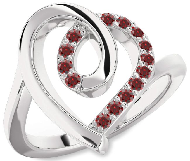 Garnet Platinum Heart Ring