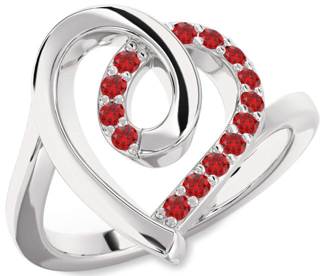 Ruby Silver Heart Ring