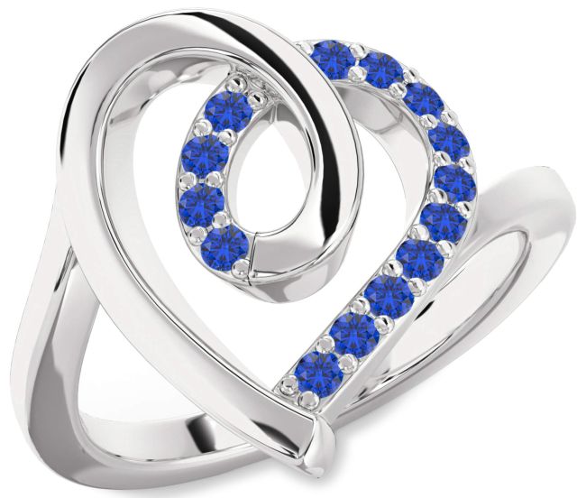 Blue Sapphire Silver Heart Ring