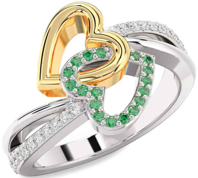 Diamond Emerald Gold Silver Heart Ring