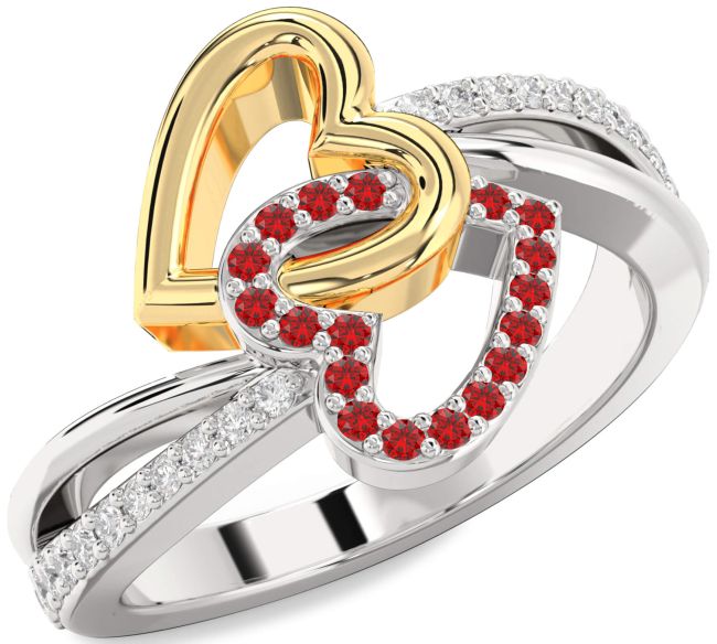 Diamond Ruby Gold Silver Heart Ring