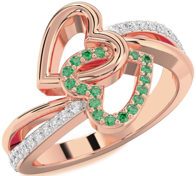 Diamond Emerald Rose Gold Heart Ring