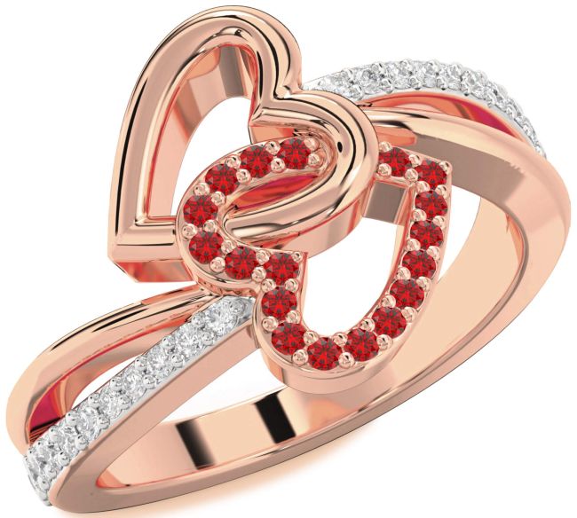 Diamond Ruby Rose Gold Heart Ring