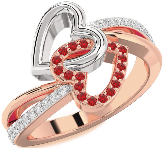Diamond Ruby White Rose Gold Heart Ring
