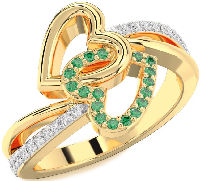 Diamond Emerald Gold Heart Ring