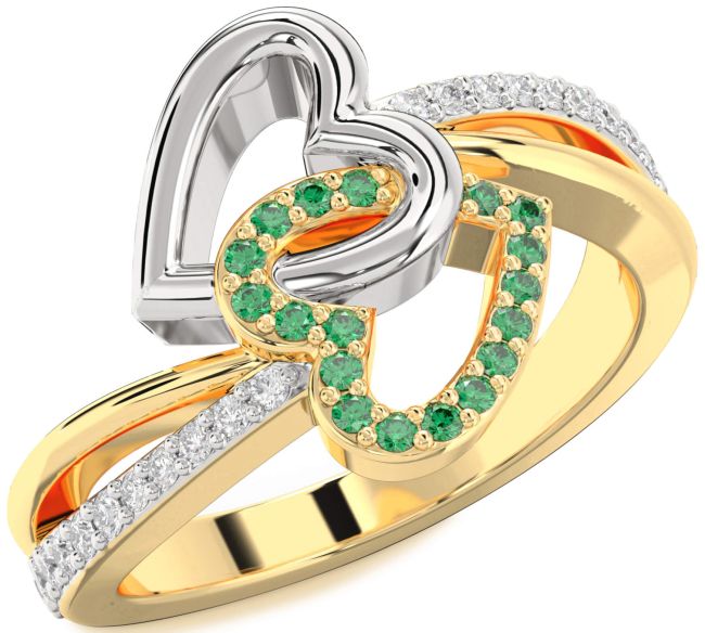 Diamond Emerald Gold Silver Heart Ring