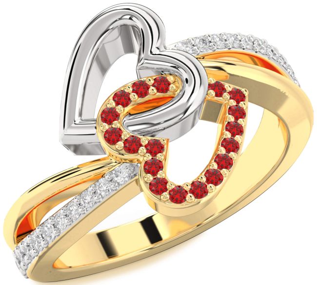 Diamond Ruby Gold Silver Heart Ring