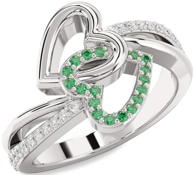 Diamond Emerald Platinum Heart Ring